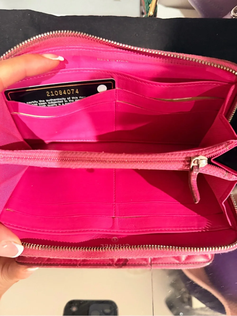 CHANEL Quilted Hot Pink Leather wallet with CC Logo